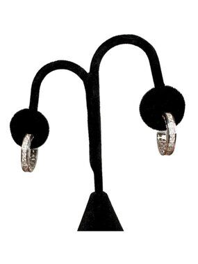 Landau Silvadium CZ Tennis Hoop Earrings Like New 925 Palladium Plating